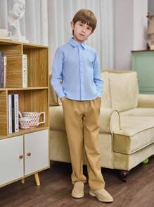 Tween Boy Blue Shirt, Classic Formal Wear For School Start, Graduation Season, Performances, Parties, Holidays