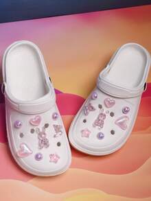 16入組海灘鞋掛件，可愛閃爍的兔子和心形DIY鞋飾，可拆卸鞋扣，適用於花園鞋 - 粉色 - 查看 4