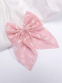 3 件装女童印花蝴蝶结长尾发夹，优雅网状丝带蝴蝶结儿童发饰 - 彩色 - 查看 5