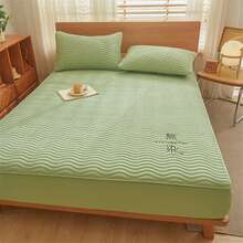 1 件柔软舒适 A 级母婴时尚抗菌绗缝大豆纤维床笠，吸湿透气可洗床垫套，适用于卧室、客房、四季 - 彩色 - 查看 5