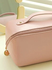 PU皮革旅行化妝包，1入組大容量輕便的化妝手提包浴室淋浴袋多功能化妝品組織者可愛的手提錢包小袋子便攜式化妝刷收納手拿包，拉鍊關閉，可放口紅、化妝刷、護膚品、手機、、小物件，適用於家居、旅行、度假和上學使用，化妝包化妝袋護膚品袋化妝品包裝立方體、旅行必備用品、郵輪必備、宿舍必備、婚禮伴娘禮物、母親禮物、生日禮物、朋友和教師禮物、家居裝飾、浴室客廳臥室裝飾、浴室組織者、首飾組織者、唇油組織者、指甲油組織者、化妝品組織者化妝箱 - 粉色 - 查看 8