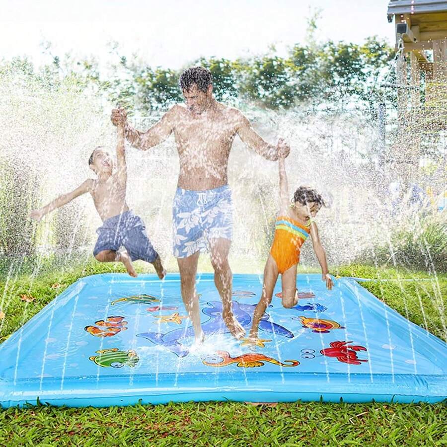1pc PVC Outdoor Splash Pad, Lawn/Beach Playing Game Mat, Sprinkler Cushion - Blue - View 1