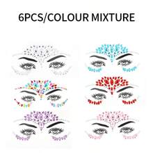1pc/6pcs Rhinestone Face Stickers Crystal Face Stickers Show Party Masquerade Ball Oktoberfest Cosmetic Products Glue Free Decorative Stickers, Rhinestone Facial Tattoo Sticker For Party, Face Jewels Festival Makeup Eve Jewels Stick On Rhinestone For Face, Hair, Body, Eye