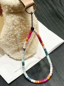 1pc Colorful Alphabet Resin Beaded Dopamine & Sunshine Lovely Ceramic Style Black Frosted Cute Girl Simple Style Mobile Phone Chain Keychain Earphone Strap Playful Cute Tulip Pearl Colorful Beaded Ins Lively Lovely Style Girl Simple Phone Case Lanyard Transparent Three-Dimensional Bead Simple Texture Bracelet Mobile Phone Chain Rope Gifts For Mother, Family, Friends, Birthday, Holiday Phone Charm