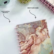 Caderno de discos inteligente Basic Marmore Rosa - Moreih - Caderno pequeno A5 (8 discos) -Discos M -vai com 60 folhas - Visão 7