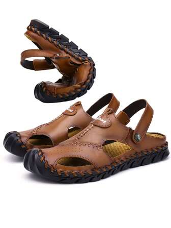 Men's Closed Toe Soft-Sole Outdoor Beach Shoes, Handmade Soft Leather Non-Slip Hiking Sports Shoes