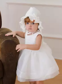 Baby Girls' White Tulle Dress With Matching Hat For Wedding / Party