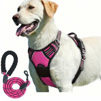 BVEOYPET 2 st reflekterande hundsele och 1,5 meter koppel Andningsbart husdjurssele för stora och små medelstora hundar och katter Valpbröstväst Hundpromenadkoppel och sele Tillbehör