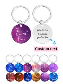 1pc Customized Stainless Steel Round Pet ID Tag With Pisces Constellation Sign On Front, Personalized With Pet Name, Contact Info, Address Etc. On Back. Engraved Anti-Lost Tag For Dogs Of Small, Medium And Large Size.