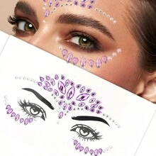 1pc/6pcs Rhinestone Face Stickers Crystal Face Stickers Show Party Masquerade Ball Oktoberfest Cosmetic Products Glue Free Decorative Stickers, Rhinestone Facial Tattoo Sticker For Party, Face Jewels Festival Makeup Eve Jewels Stick On Rhinestone For Face, Hair, Body, Eye