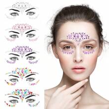 1pc/6pcs Rhinestone Face Stickers Crystal Face Stickers Show Party Masquerade Ball Oktoberfest Cosmetic Products Glue Free Decorative Stickers, Rhinestone Facial Tattoo Sticker For Party, Face Jewels Festival Makeup Eve Jewels Stick On Rhinestone For Face, Hair, Body, Eye