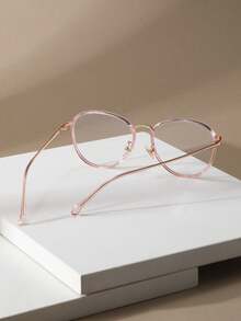 1pc Ultra-Light Novel Frame Colorful Fashionable Metal Glasses Suitable For All Occasions Clear Glasses Accessories - Pink - View 3