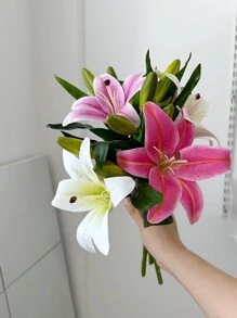1/3/5pcs Lily Decoration Fake Flowers Living Room Tabletop Decoration Artificial Flowers, Valentine Day, Gift Gifts Birthday Graduation Home Decor Back To School Room Decor School Supplies