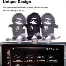 1入熊滑板車漂浮屏幕特殊裝飾有趣熊滑板車漂浮屏幕特殊裝飾汽車內飾禮品-2024新動態熊車掛車卡通池塘滑板熊創意裝飾汽車中控屏幕滑動吊掛飾品