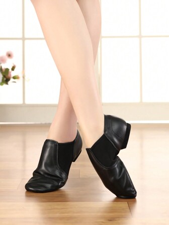 Soft Leather Jazz Shoes, Lightweight Black Flat Shoes, Unisex Dance Shoes