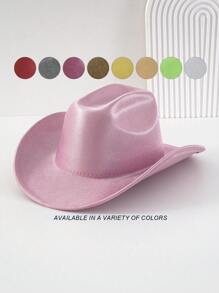 1pc Unisex Shiny Solid Color Cowboy Hat, Luxury Sparkly Bling Cowgirl Hat, Novelty Punk Style Wide-Brimmed Hat For Bridesmaids, Brides Or Gifts In 2024 Wedding Essentials, Girlcore, Silver Charm, BR Tropical Fashion Spring Summer Bright Colors, New Retro Outdoorsy Style Suitable For Boho Vacay, Parties, Western-Themed Activities, Gatherings, Engagements, Cosplay, Graduations, Costume Balls, Festivals, Weddings, Birthday Celebrations, Music Festivals, Coming-Of-Age Ceremonies. Halloween