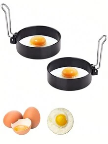 蛋圈套裝-不沾煎餅模製造商和早餐三明治不銹鋼蛋圈，蛋糕烹飪環，鬆餅不粘環，早餐蛋餅三明治漿果，不銹鋼圓形蛋糕烹飪環，不粘煎蛋機模具，蛋糕和鬆餅模具的蛋模 - 黑色 - 查看 9