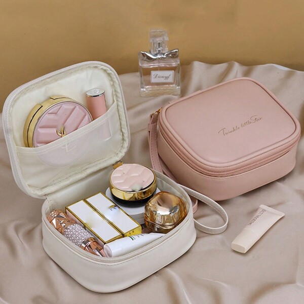 1 pièce Nouveau sac de maquillage de style crème, sac de rangement, sac cosmétique pour rouge à lèvres, portable et imperméable, petit et raffiné. Organisateur de voyage et de toilette. Accessoires avec fermeture éclair, cadeau essentiel.