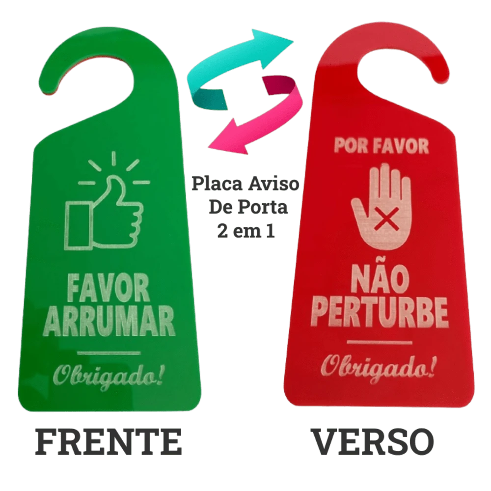 Placa Aviso 2 Em 1 Porta Hotel Pousada Não Perturbe Arrumar Quarto - Verde - Visão 1