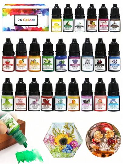 Epoxy Resin Pigment - 24 Colors Semi-Transparent Resin Coloring Dye, High Concentration Resin Dye For Diy Jewelry Making