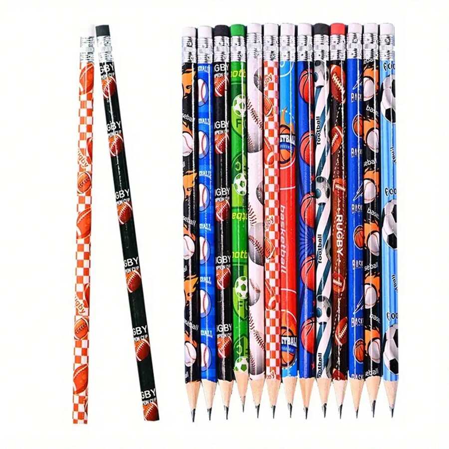 24/48pcs Baseball Basketball Rugby Football Theme Pencils Wooden Sports Pencil Funny Pencil