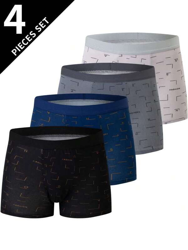 4 pièces Boxers pour hommes imprimés intégraux, respirants et confortables