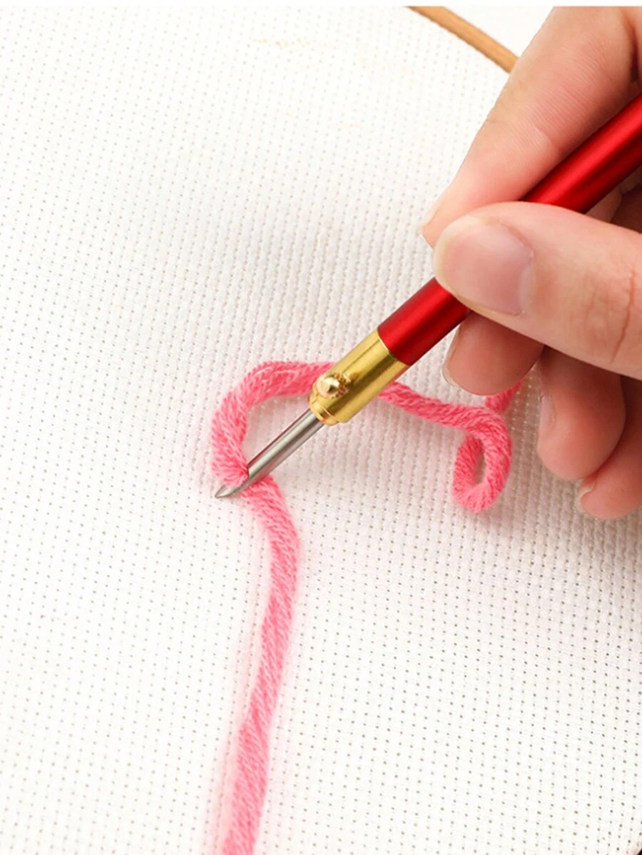 3Head Interchangeable Embroidery Stitching Punch Needle Set/Red Handle