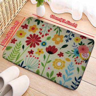 1pc Rustic Floral Watercolor Printed Doormat, Soft Plush Welcome Spring Season Indoor/Outdoor Seasonal Home Decor Rug Suitable For Bathroom, Kitchen
