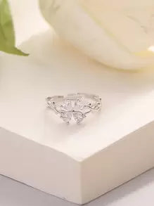 1 pieza Anillo abierto de acero inoxidable con trébol de cuatro hojas púrpura y circonita, anillo de nicho de alta gama con delicada sensación premium