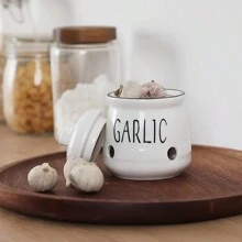 1pc Ceramic Garlic Keeper With Lid And Breathable Holes, Garlic Storage Container For Counter To Keep Your Garlic Cloves Fresh Longer - Garlic Storage Jar - View 2