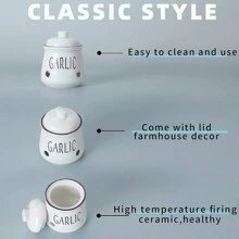 1pc Ceramic Garlic Keeper With Lid And Breathable Holes, Garlic Storage Container For Counter To Keep Your Garlic Cloves Fresh Longer - Garlic Storage Jar - View 4