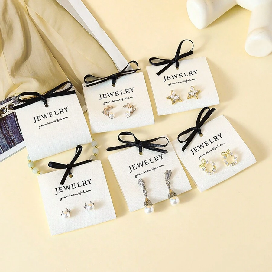 20入組珠寶盒用專用織物卡片，適用於戒指、項鍊、耳環和耳釘（帶解開的蝴蝶結） - 白色 - 查看 1