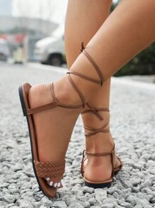 Dép đế bằng 2025 cho nữ, Dép đi biển buộc dây thời trang, Size 43 - Màu Khaki - Xem 4