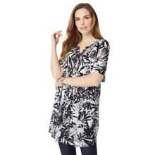 Roaman's Women's Plus Size Short-Sleeve Angelina Tunic - GREY TROPICAL LEAVES - View 1