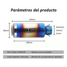 Tubo de escape de motocicleta, funcionamiento suave, rendimiento duradero, resistencia al impacto, tubo de escape de motocicleta de color degradado. 1x51mm con silenciador - Azul - Ver 8
