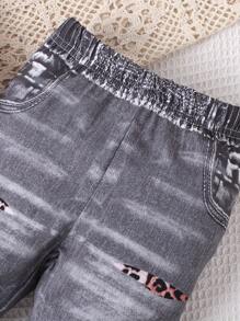 2pcs Young Girl Casual Style English Letters, Leopard Print And Heart Pattern Short Sleeve T-Shirt And Trousers Summer Outfits - Rusty Rose - View 6