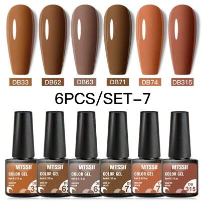 6PCS Gel Nail Polish Set Chocolate Brown Gel Varnishes Kit Glitter Soak Off Uv Led Gel Semi Permanent Nail Art Gel Lacquer Nails