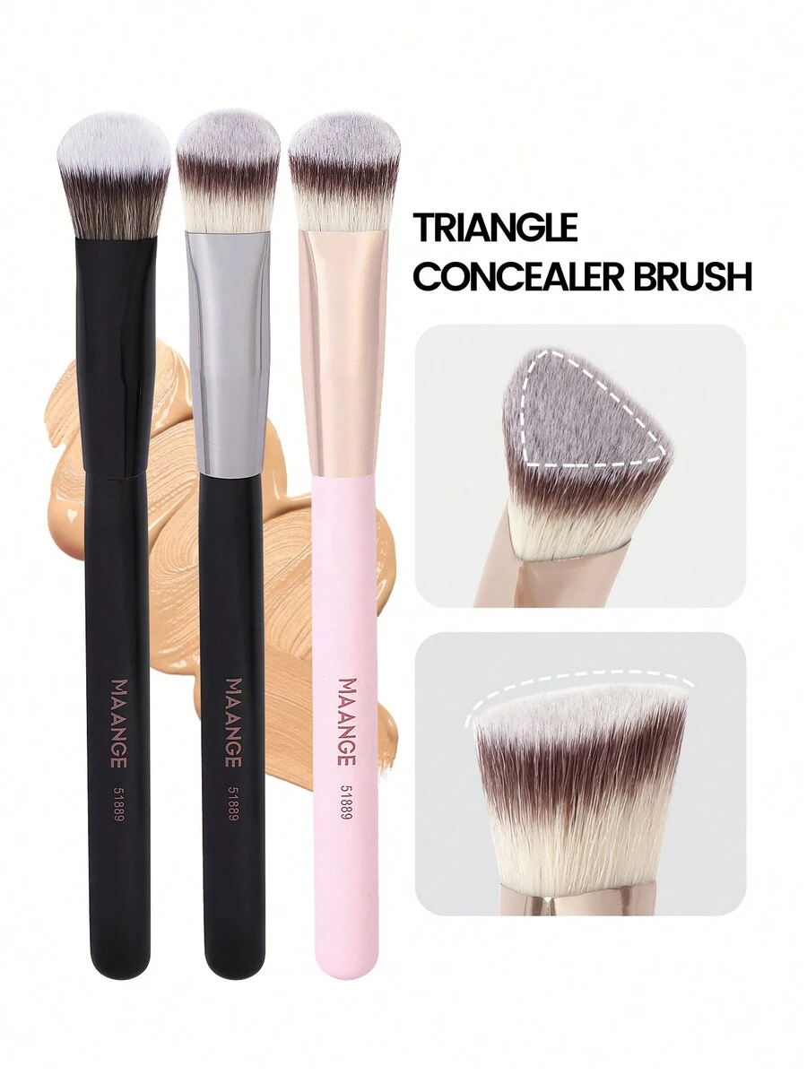 MAANGE 3pcs Triangle Brush, Protable Smudge Cosmetic Brush Makeup Brush With Foundation Brush Blush Brush Loose Powder Brush Contour Brush Highlighter Brush Makeup Tools Gift For Women & Girl Travel Makeup Brush ﻿ - 彩色 - 查看 1