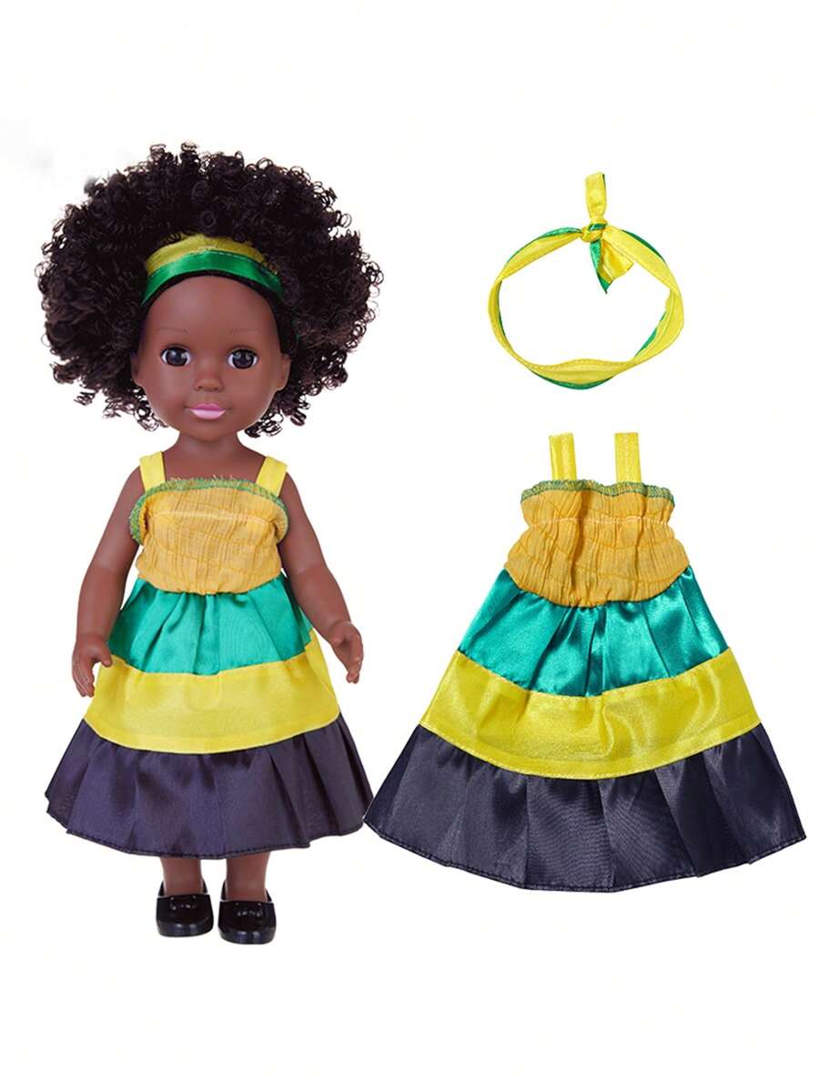 14 Inch Black Baby Doll With Afro Hair, Soft Vinyl Doll Toy For Kids