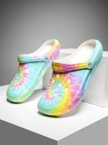 CIVHOM Women's Tie-Dye Pattern Clogs, Slip On Lightweight Two-Way Wear Garden Clogs, Non-Slip Summer Beach Slides
