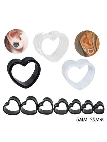 2Pcs Acrylic Love Black White Heart Shaped Hollow Transparent Ear Gauge Piercing Clear Ear Tunnel Ear Expander 5mm-25mm Valentines,Mom,Mother,Mother's Day,Gift