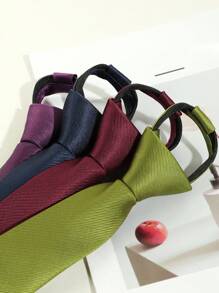 1pc Men's Casual Solid Color Easy Zip-Up Necktie With Fine Diagonal Stripes (1200 Needle Count), Suitable For Daily Suit Matching, Available In Black/Green/Blue/Apricot/Grey