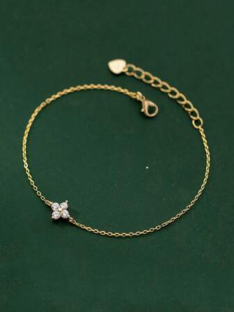 1 st armband med fyrbladiga blommor och kubisk zirkonia, present till kvinnor på alla hjärtans dag, mors dag