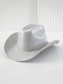 1pc Unisex Shiny Solid Color Cowboy Hat, Luxury Sparkly Bling Cowgirl Hat, Novelty Punk Style Wide-Brimmed Hat For Bridesmaids, Brides Or Gifts In 2024 Wedding Essentials, Girlcore, Silver Charm, BR Tropical Fashion Spring Summer Bright Colors, New Retro Outdoorsy Style Suitable For Boho Vacay, Parties, Western-Themed Activities, Gatherings, Engagements, Cosplay, Graduations, Costume Balls, Festivals, Weddings, Birthday Celebrations, Music Festivals, Coming-Of-Age Ceremonies. Halloween