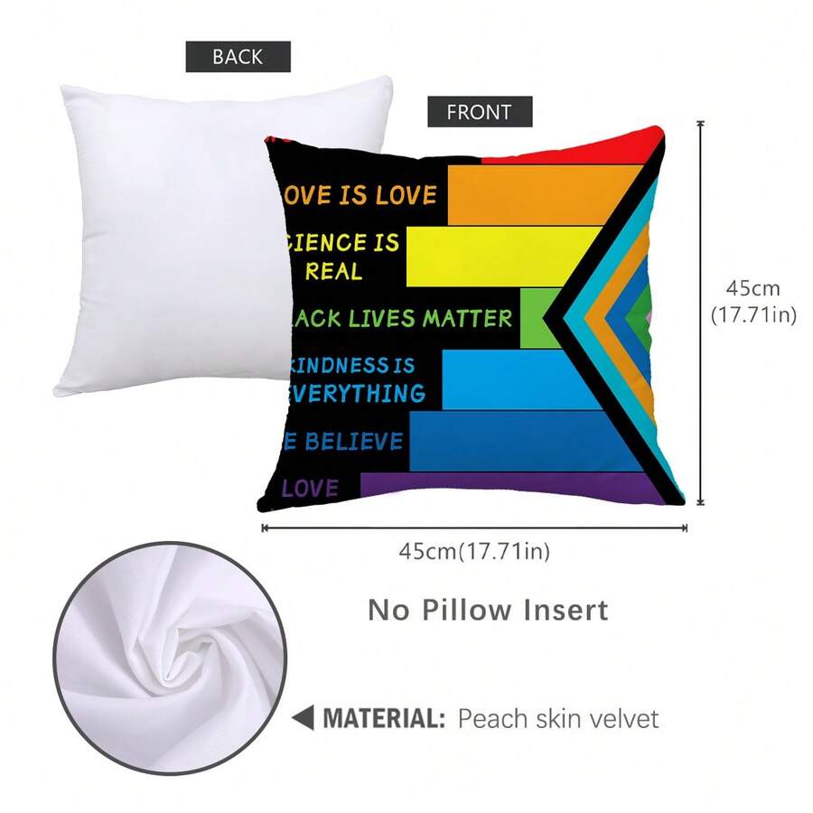 Simple Rainbow Love Words Pillowcase Set, 4pcs, Peach Skin Fabric With