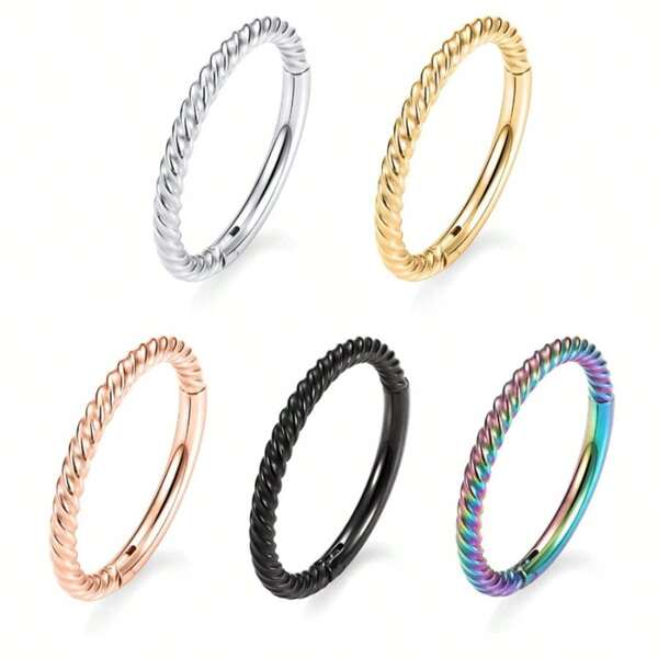 1-4 piezas Anillos nasales de acero inoxidable sin costuras/Joyería de perforación, Pendientes de aro cerrados unisex de estilo punk retorcidos de 6/8/10/12mm