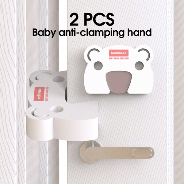 LOOKTOSEE 2 piezas Protector de dedos para niños, tarjeta de bloqueo de puerta para bebés, tope de puerta con dibujos animados, tope de puerta con clip para prevenir que los bebés se atrapen las manos