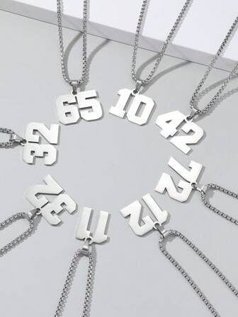 1 Pièce Collier Pendentif De Sport En Acier Inoxydable 0-99 Baseball, Football, Basketball Numéro De Maillot
