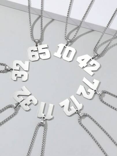 1pc Stainless Steel 0-99 Baseball, Football, Basketball Jersey Number Sport Pendant Necklace