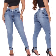 Kit 4 Calças Feminina na Promoção Cintura Alta Lycra com Elastano Premium Cós Alto Modelagem Levanta Bumbum - Azul - Visão 4